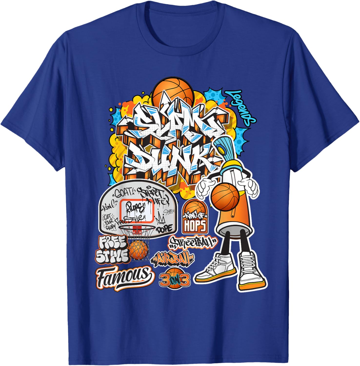 Cool Basketball Graffiti Style Illustration Graphic Designs T-Shirt - T-Shirt | Royal