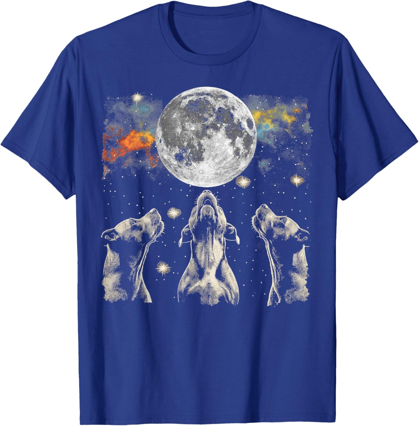 Staffordshire Bull Terrier Dog Howling Moon T-Shirt - T-Shirt | Royal