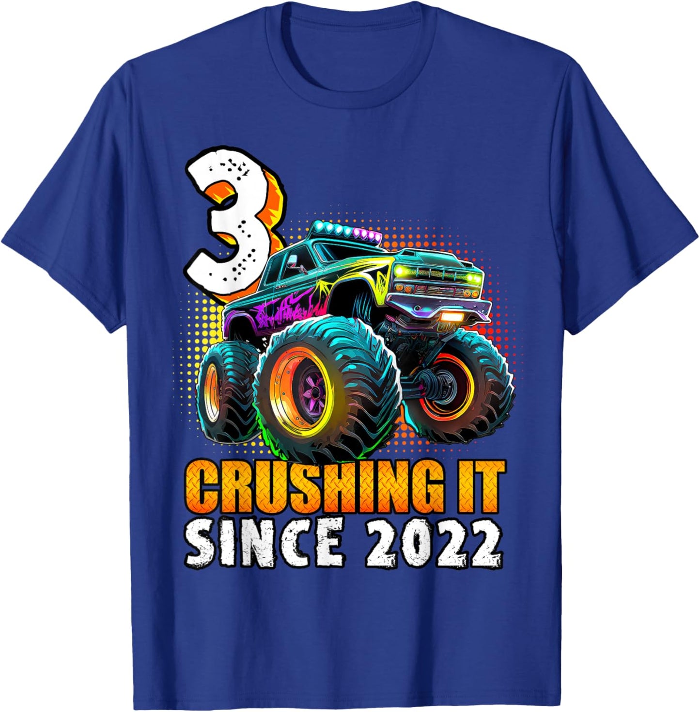 Birthday Monster Truck 3 year Old Boys 3rd Party Born 2022 T-Shirt - T-Shirt | Royal