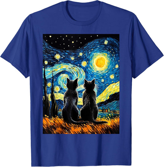 Black Cats Lover Starry Night Vincent van Gogh T-Shirt - T-Shirt | Royal