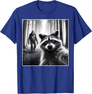 Scared Raccoon Selfie with Sasquatch Bigfoot Funny Raccoon T-Shirt - T-Shirt | Royal