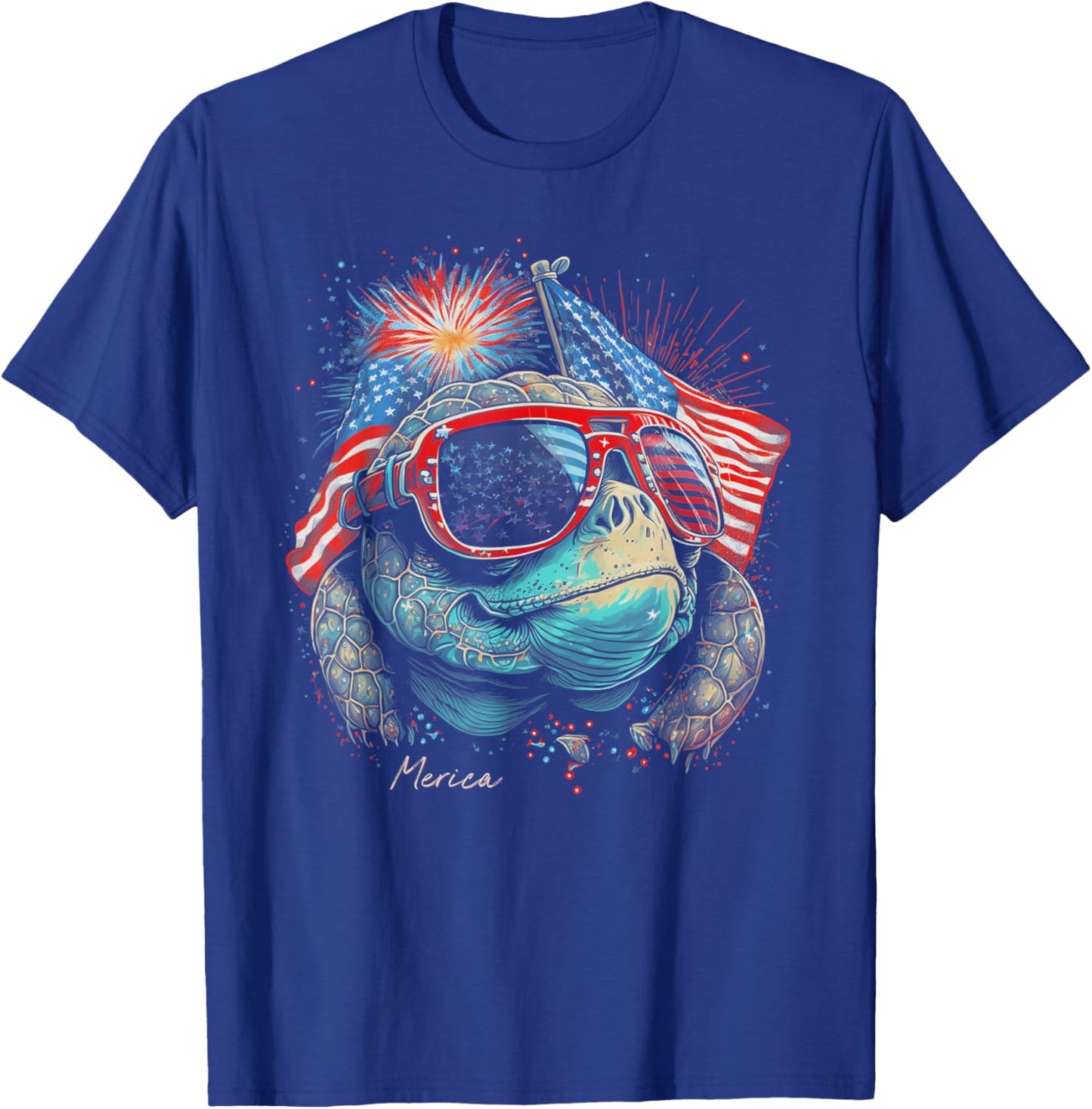 Sea Turtle 4th of July American Flag USA America Funny T-Shirt - T-Shirt | Royal