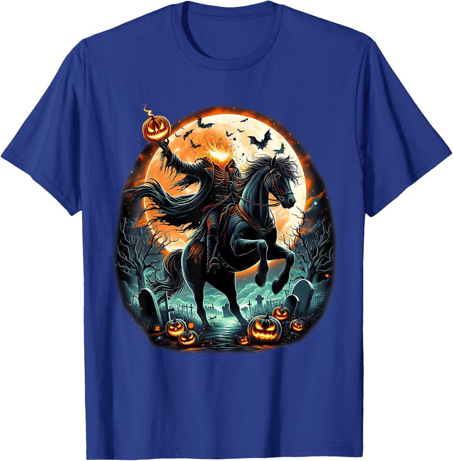 Pumpkin Headless Horseman Scary Halloween T-Shirt - T-Shirt | Royal