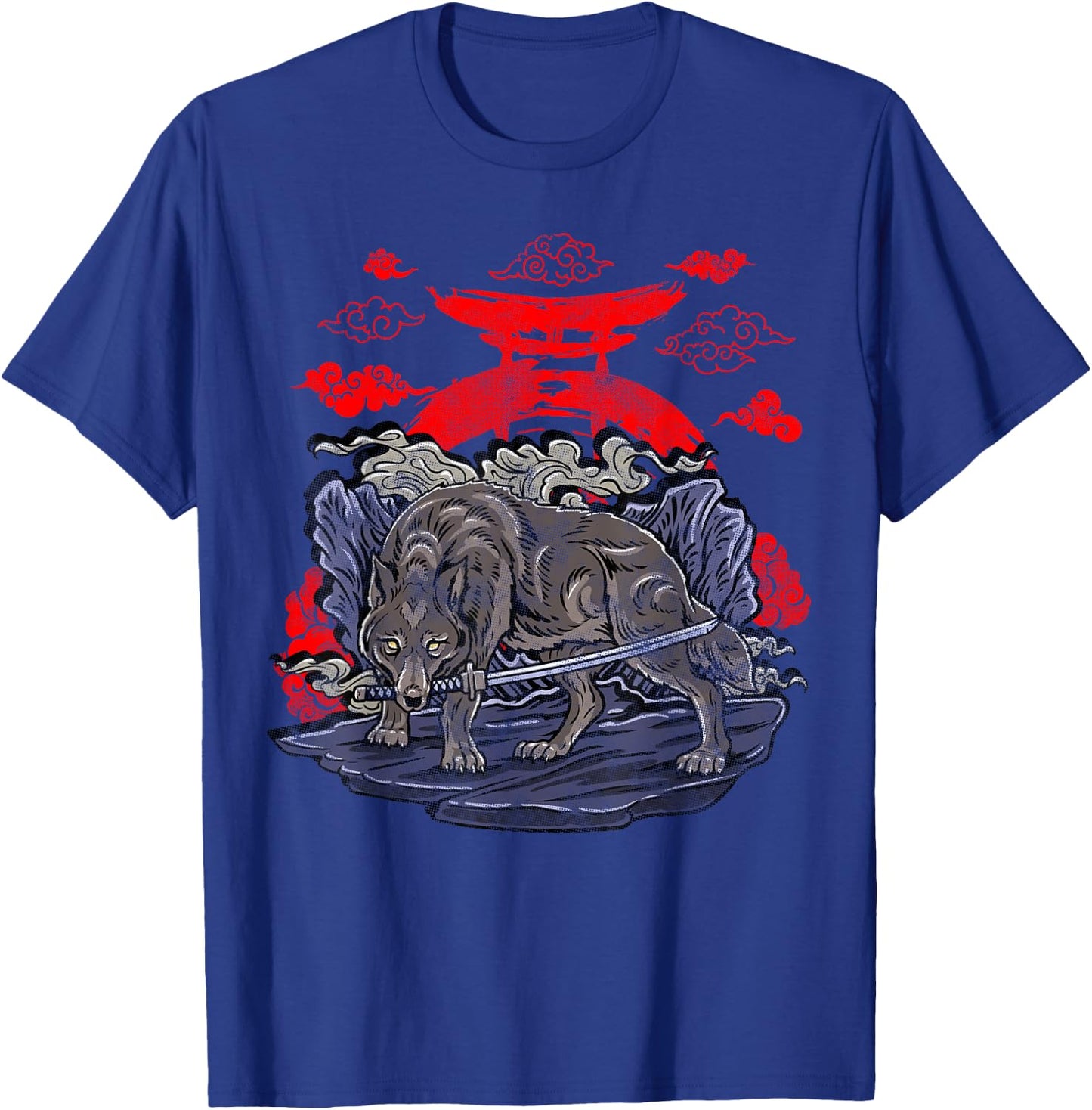 Wolf with Katana Japanese Wolf Art T-Shirt - T-Shirt | Royal