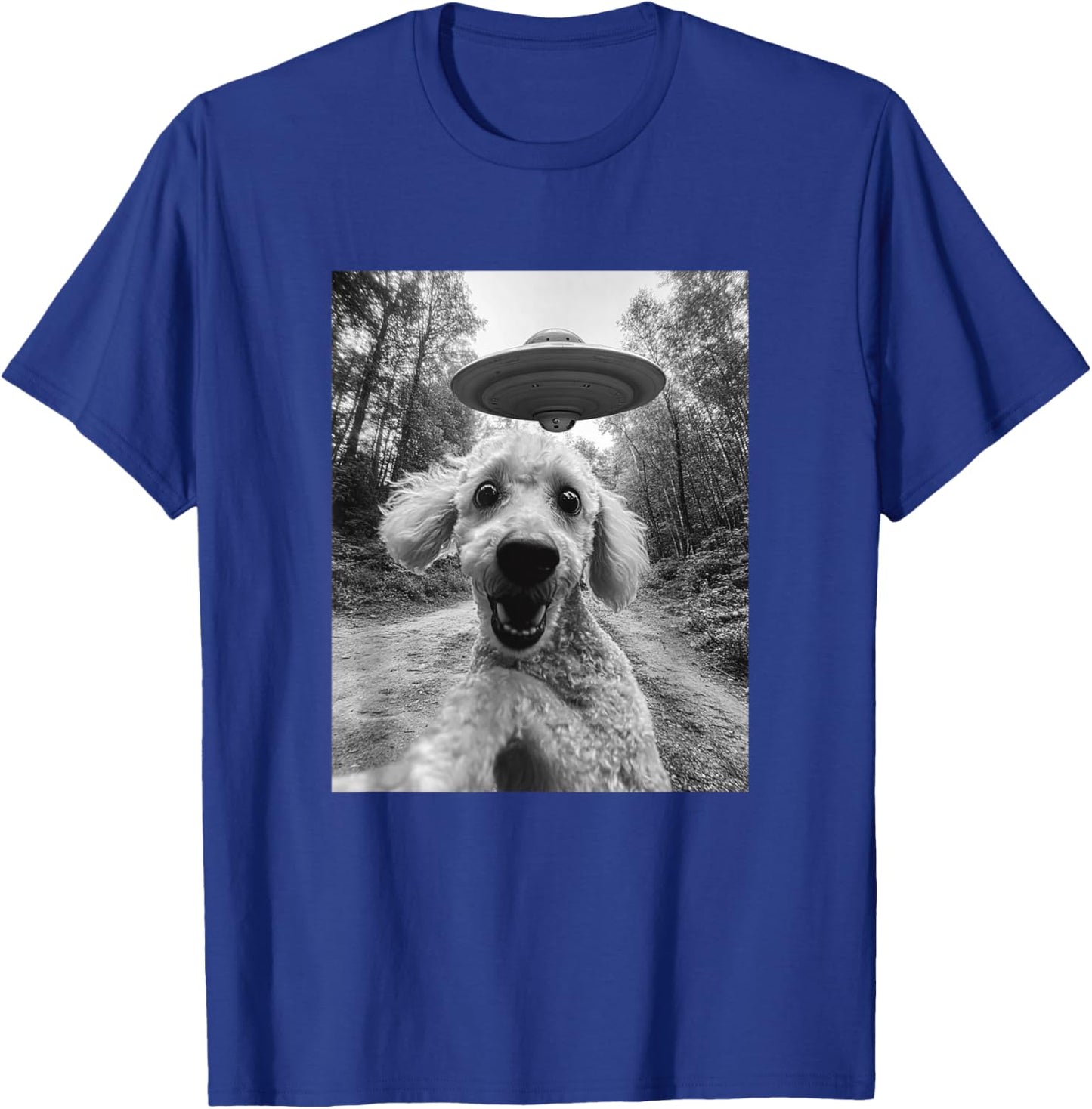 Poodle UFO Meme - Funny Poodle Selfie with UFO T-Shirt - T-Shirt | Royal