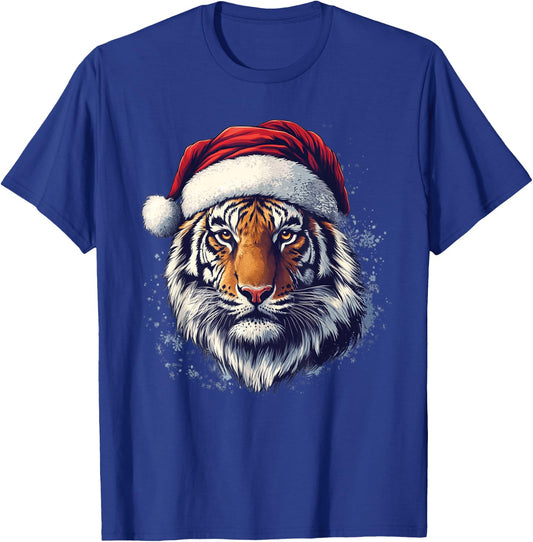 Tiger Santa Hat Funny Zookeeper Tiger Lover Christmas Pajama T-Shirt - T-Shirt | Royal