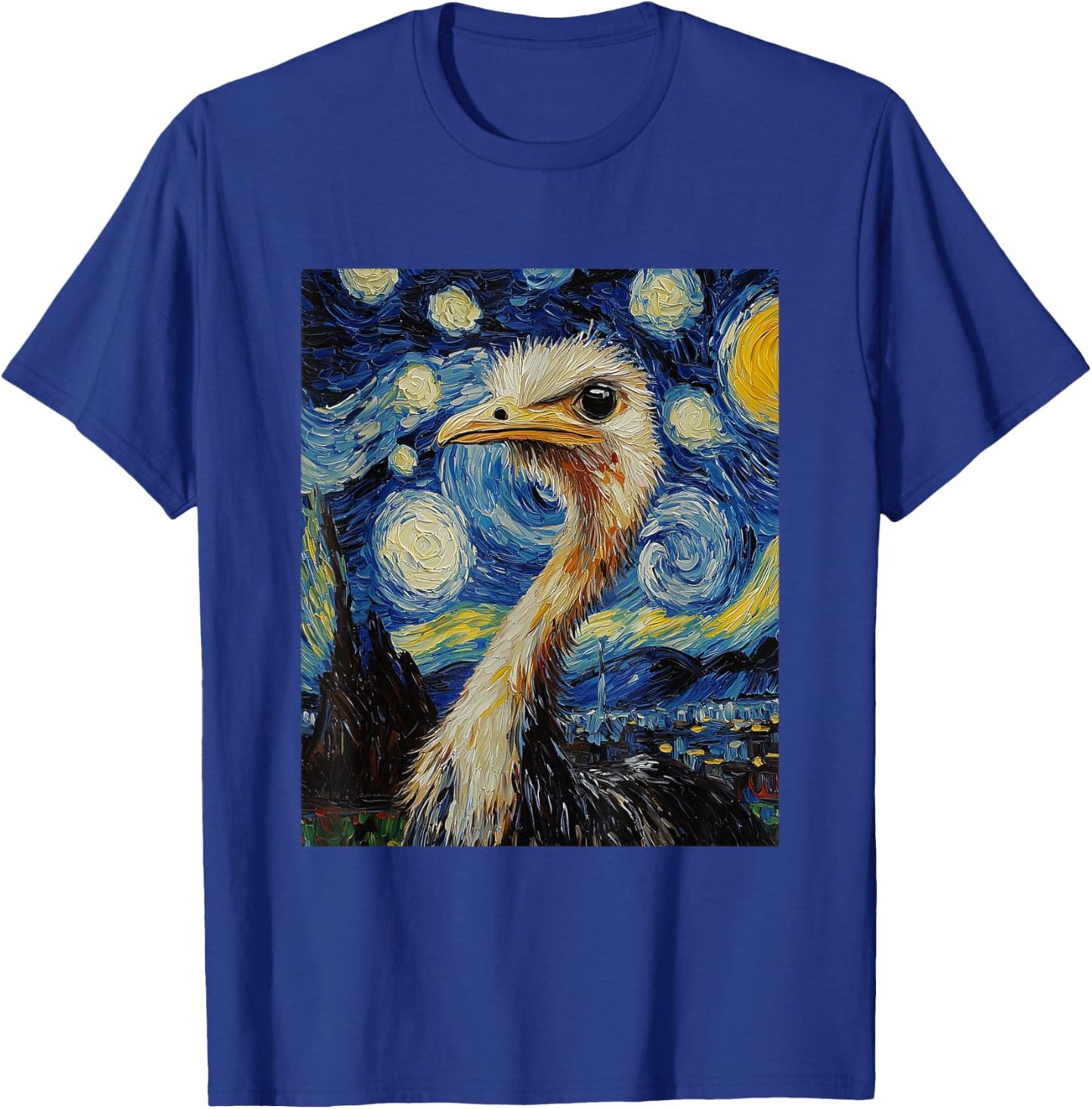 Funny Ostrich - Van Gogh Style - Starry Night Graphic T-Shirt - T-Shirt | Royal