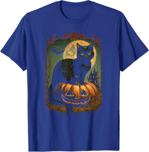 Black Cat Sitting On Jack-o-lantern On Halloween Night Women Kids T-Shirt - T-Shirt | Royal