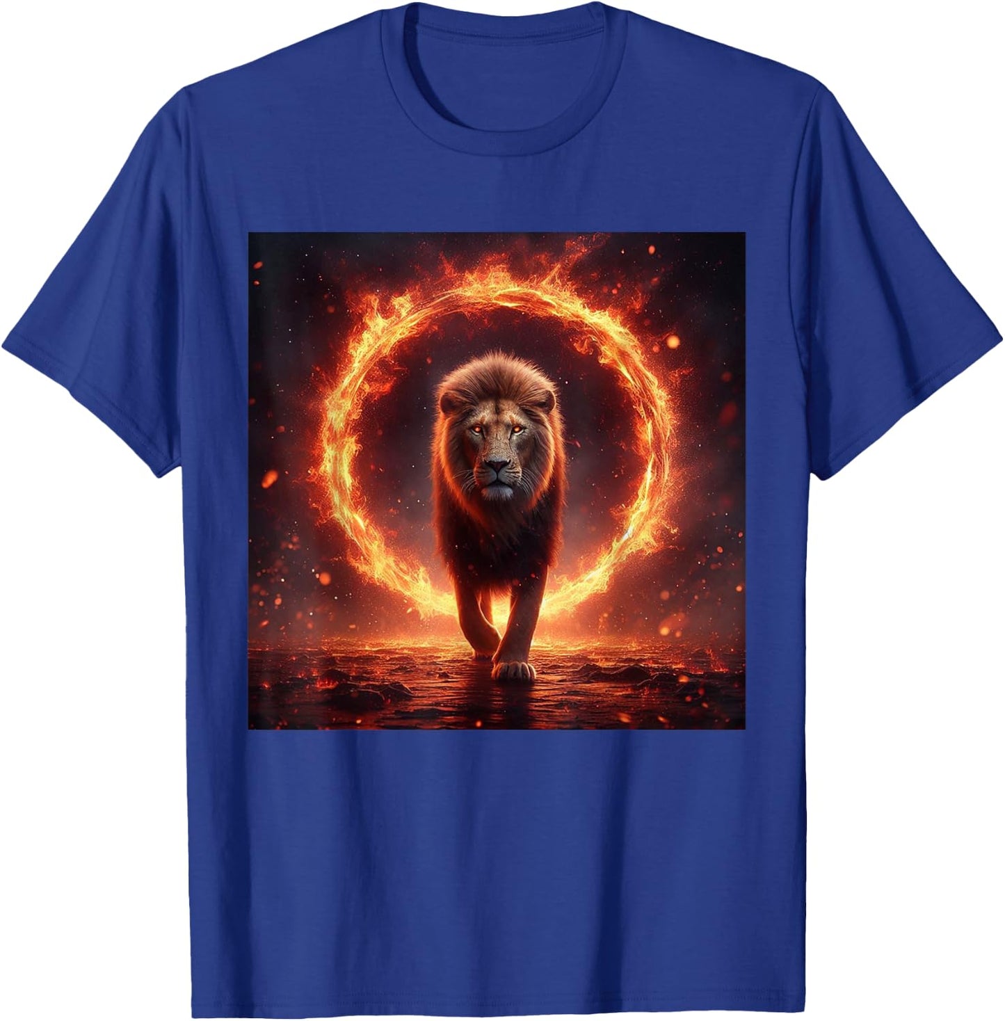 Safari Lion Walking Through Fire - Animal Big Cat Nature Men Women Girls Kids T-Shirt - T-Shirt | Royal