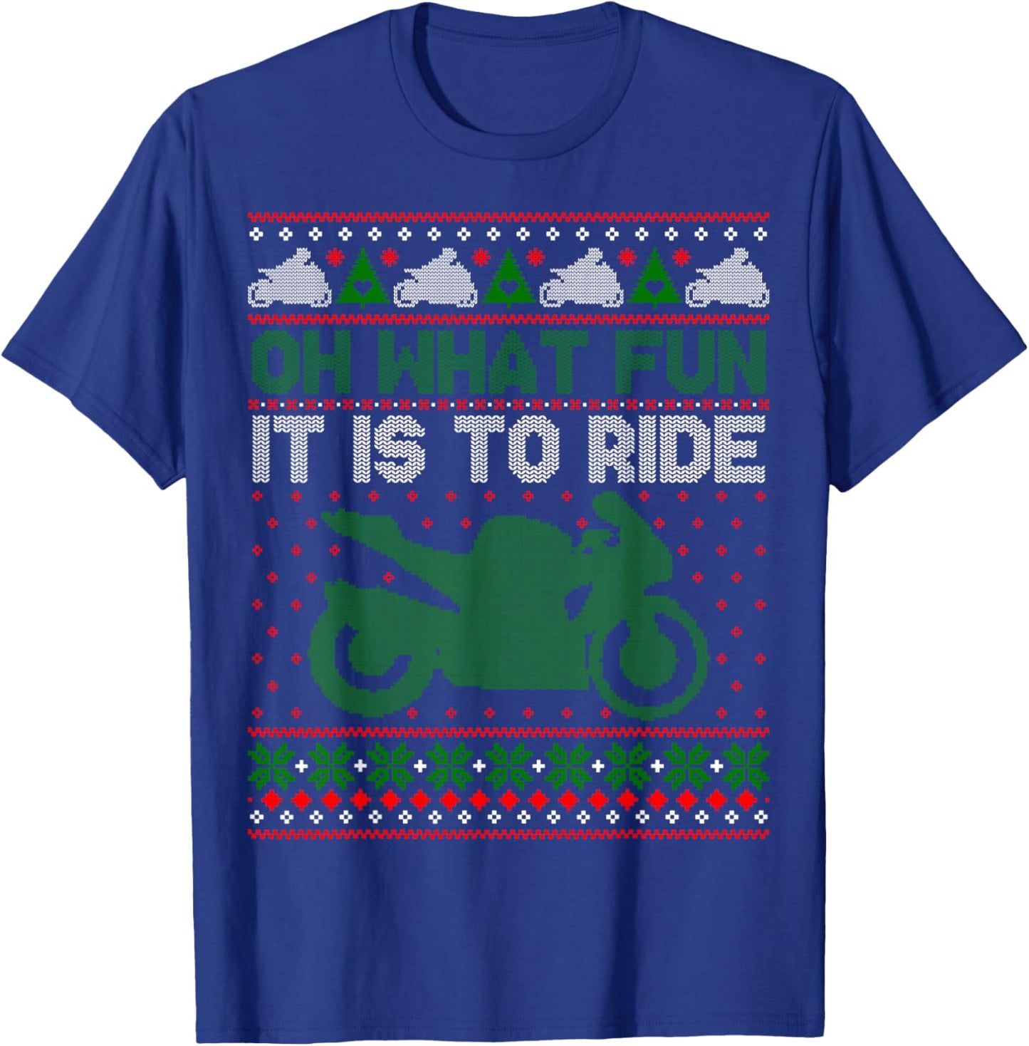 Sport Bike Motorcycle Rider Ugly Christmas Sweater Fun T-Shirt - T-Shirt | Royal