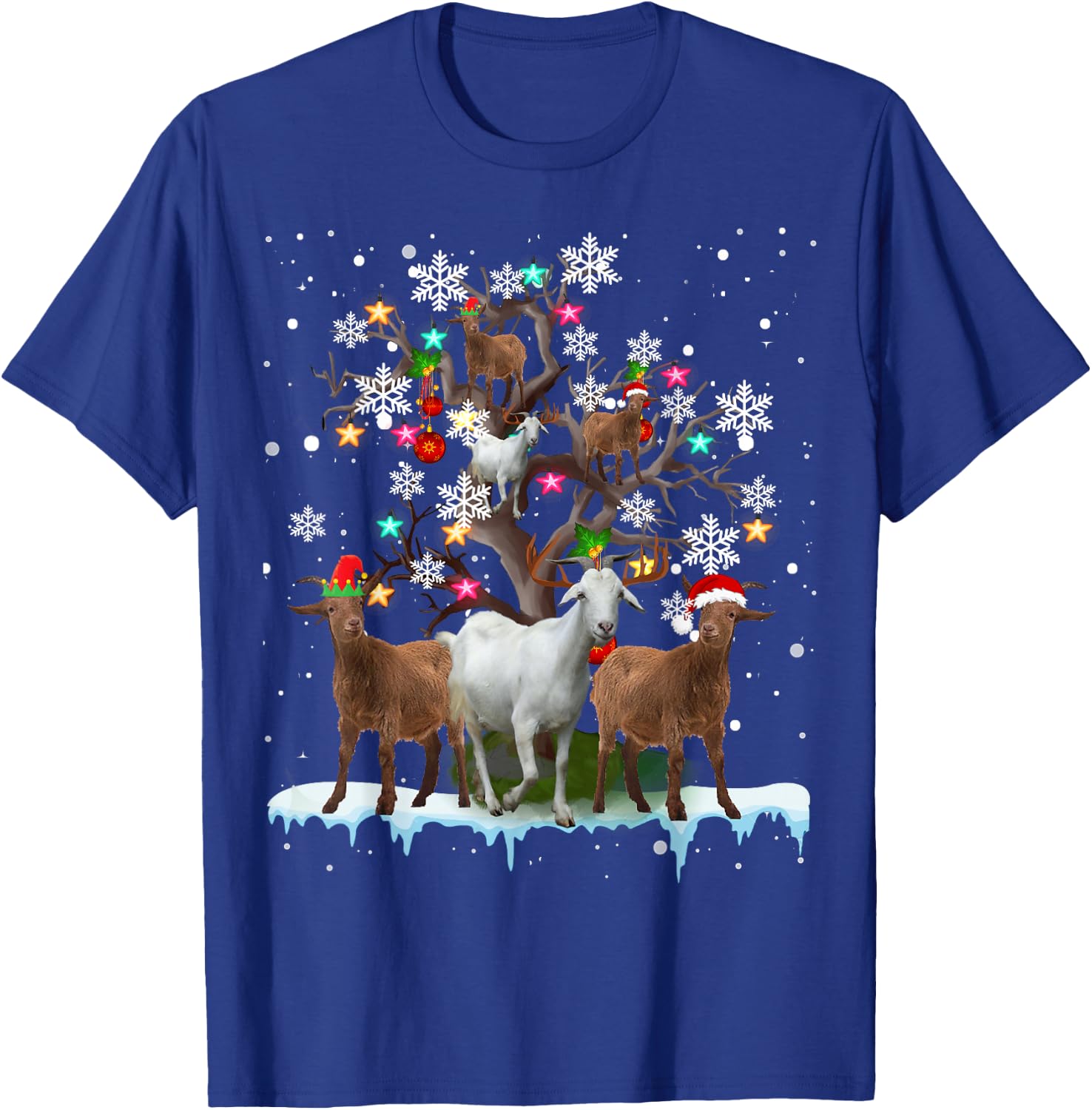 Christmas Goat On Tree Funny Santa Goat Lover Farmer T-Shirt - T-Shirt | Royal
