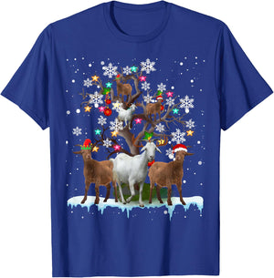 Christmas Goat On Tree Funny Santa Goat Lover Farmer T-Shirt - T-Shirt | Royal