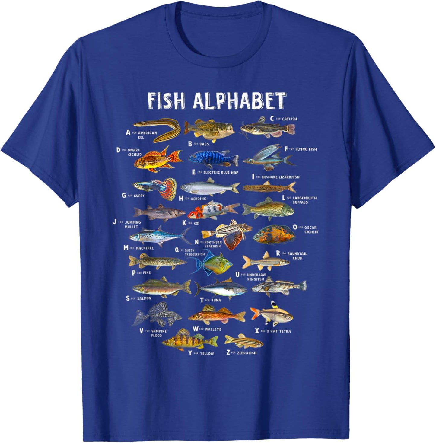Fish Alphabet Educational Freshwater Species Fishing T-Shirt - T-Shirt | Royal