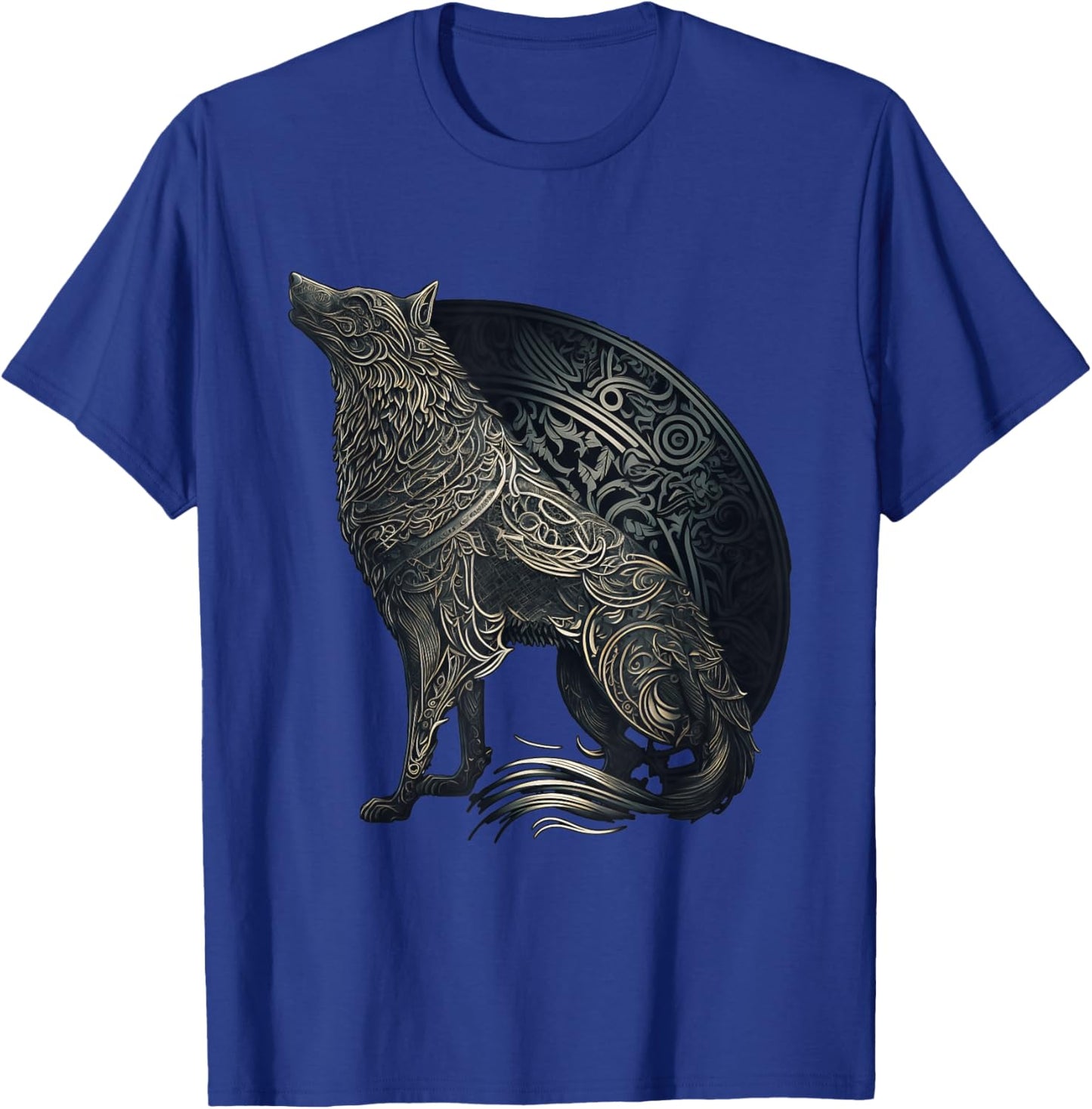 Wolf silhouette, Gaelic Celtic style, ornaments animal norse T-Shirt - T-Shirt | Royal