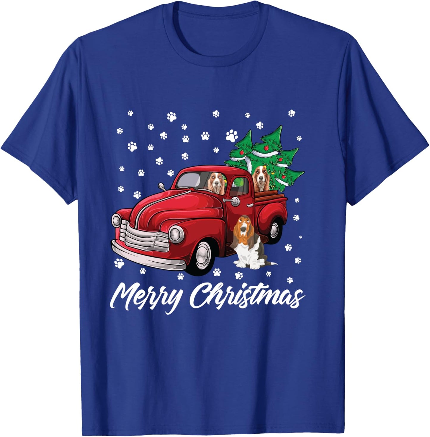 Red Truck Merry Christmas Tree Basset Hound Christmas T-Shirt - T-Shirt | Royal