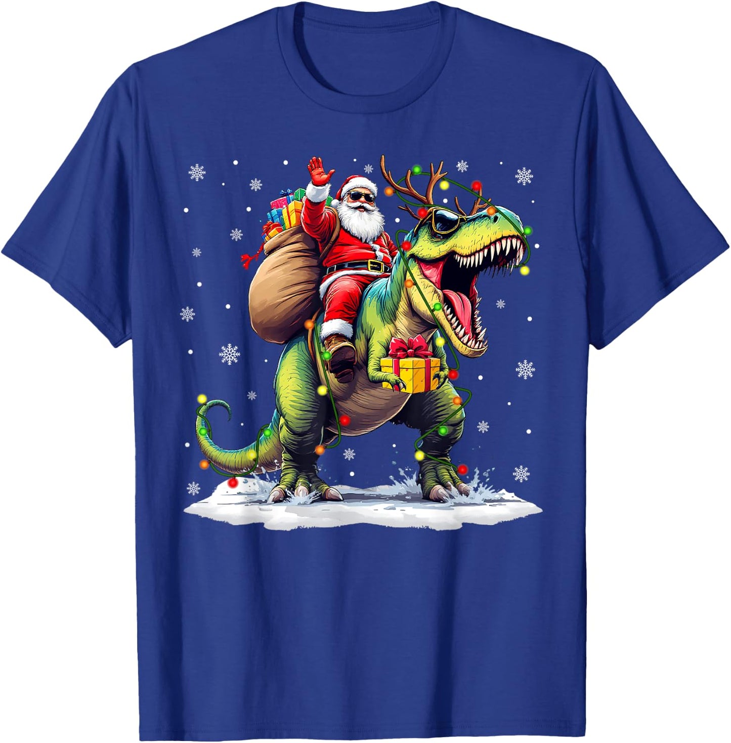 Santa Riding Dinosaur T rex Christmas Boys Men Xmas Squad T-Shirt - T-Shirt | Royal