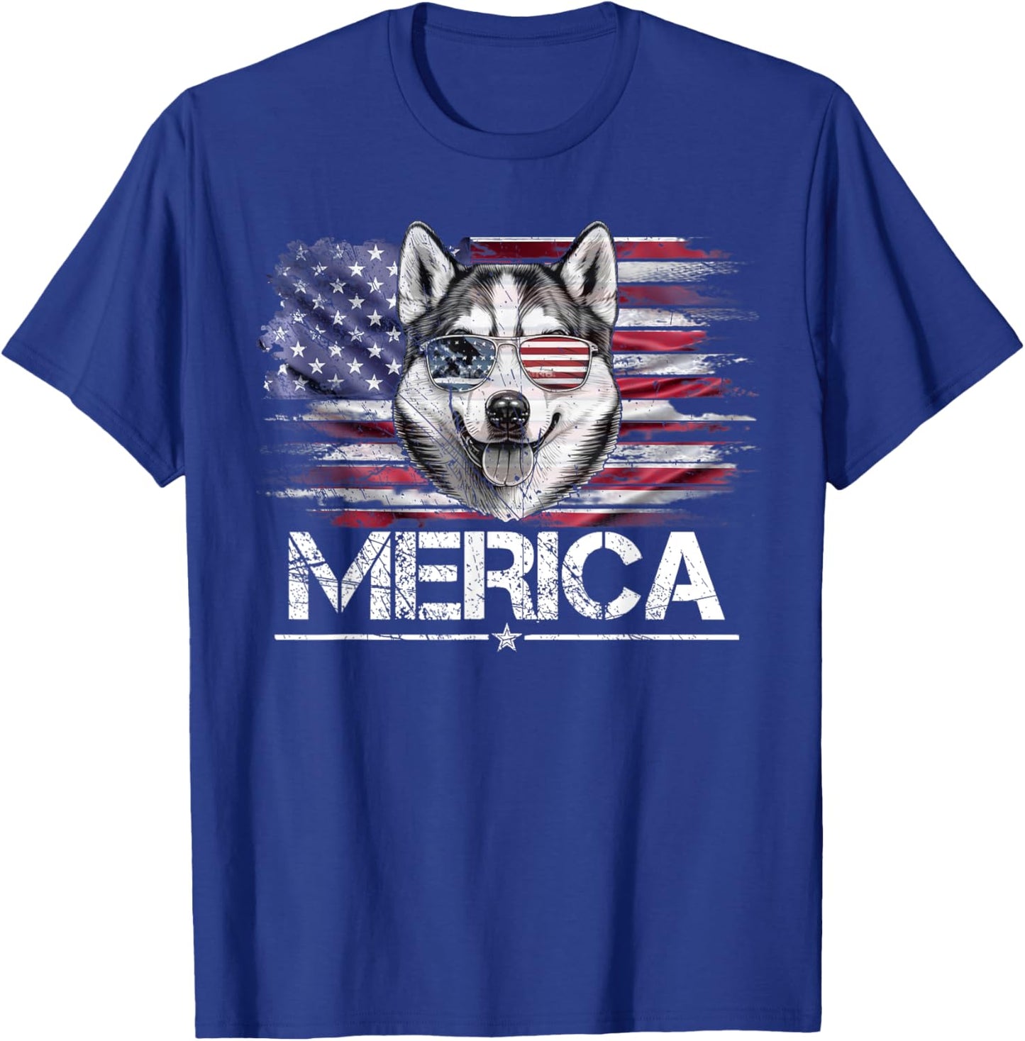 Vintage Husky Dog, Merica Husky Dog USA Flag Funny Kids Men T-Shirt - T-Shirt | Royal