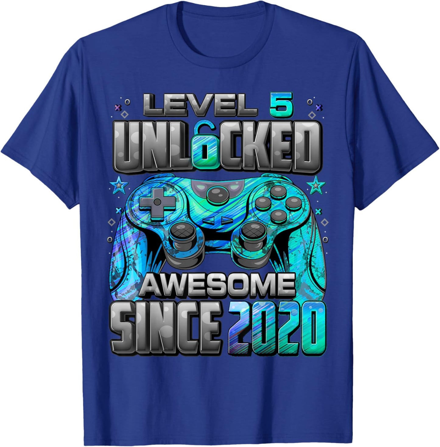 Level 5 Unlocked Awesome Since 2020 5th Birthday Gaming T-Shirt - T-Shirt | Royal