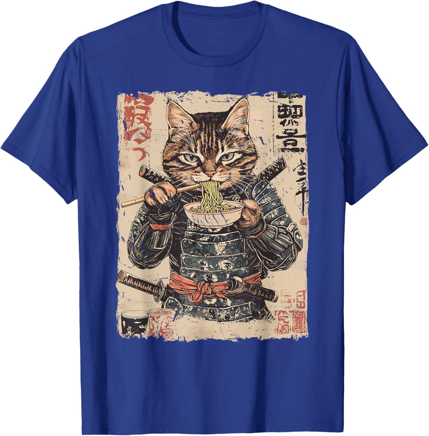 Samurai Cat Loves Ramen Funny Anime Japanese Artwork Samurai T-Shirt - T-Shirt | Royal