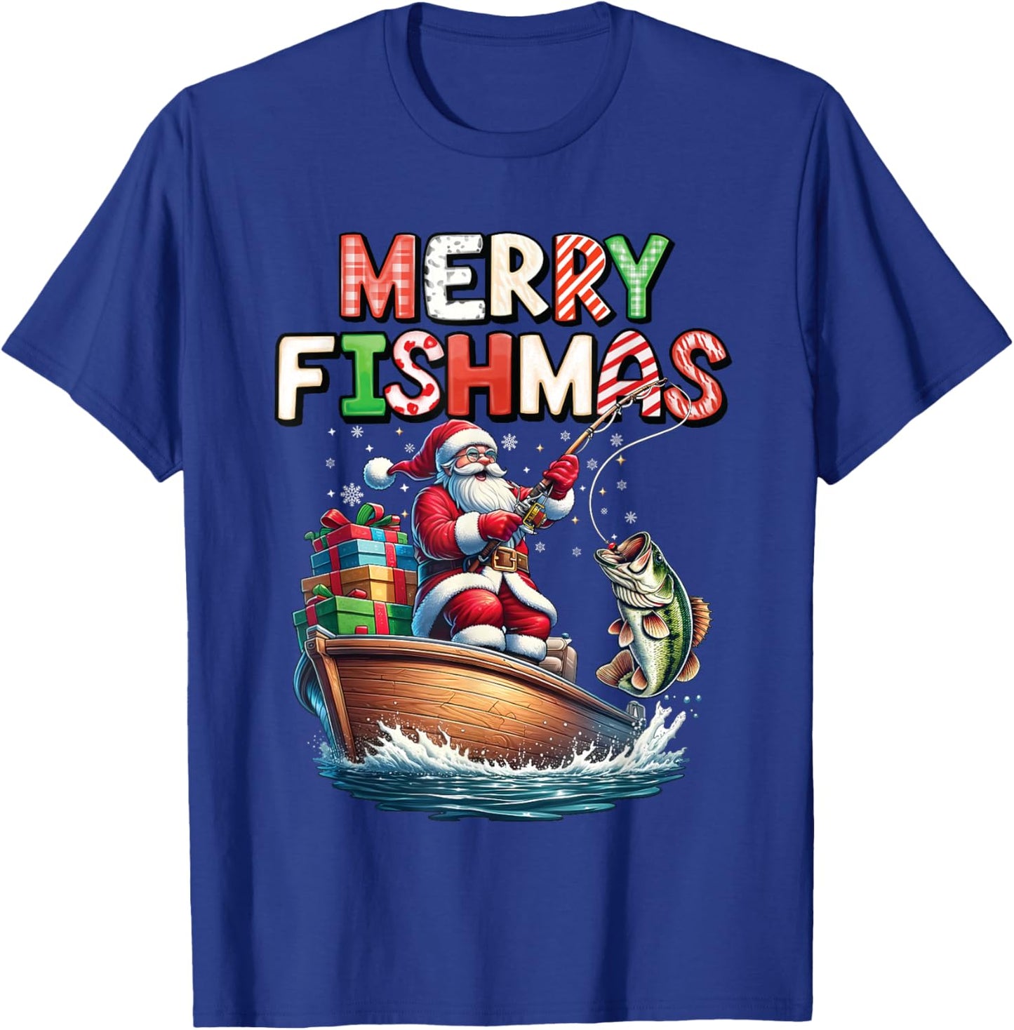 Merry Fishmas Santa Fishing Lovers Funny Fisherman Christmas T-Shirt - T-Shirt | Royal