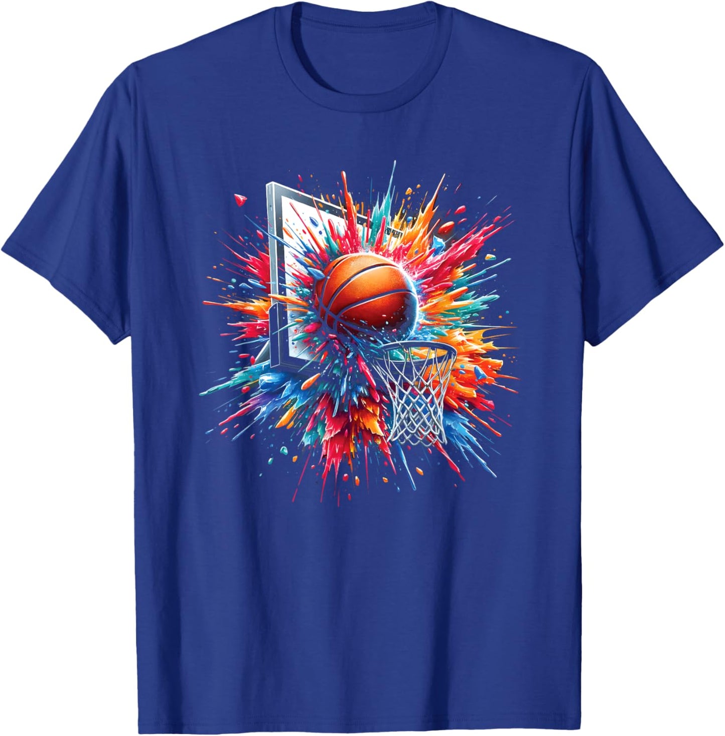 Colorful Basketball Tie Dye Color Splash Hoop Net Dunk T-Shirt - T-Shirt | Royal