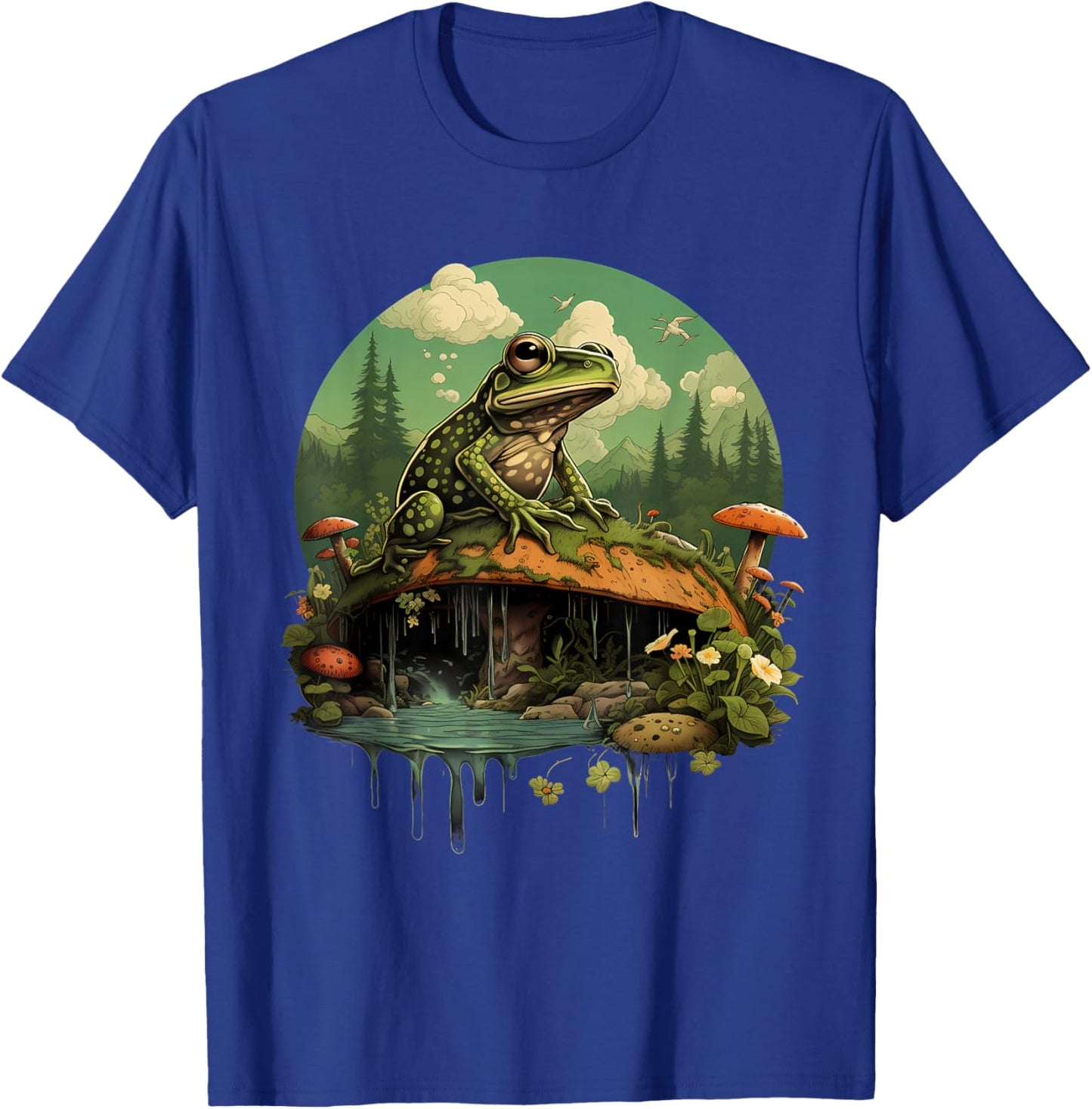 Frog Mushroom Toad Landscape Forest Nature Animal Art T-Shirt - T-Shirt | Royal
