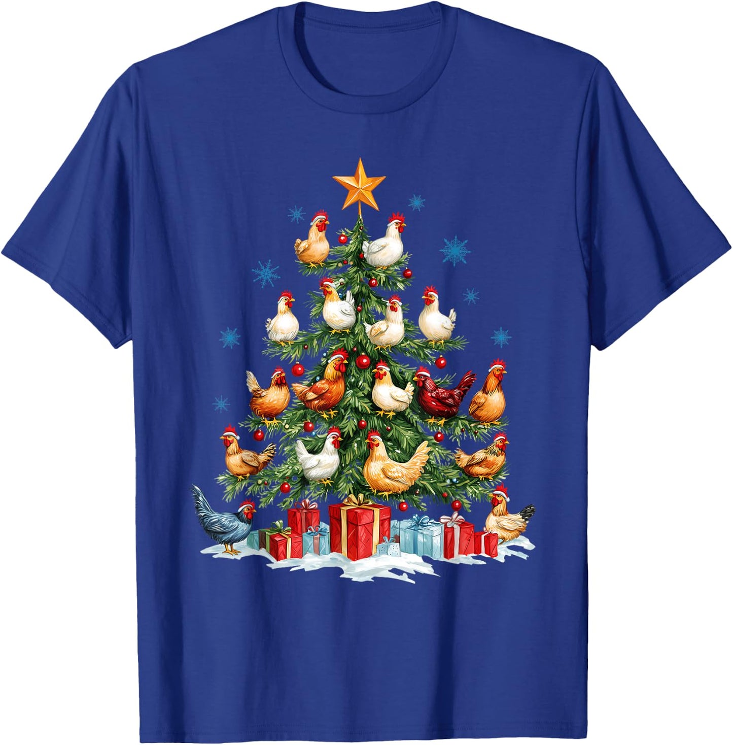 Clucking Chickens Festive Fowl Christmas Tree Ornaments T-Shirt - T-Shirt | Royal