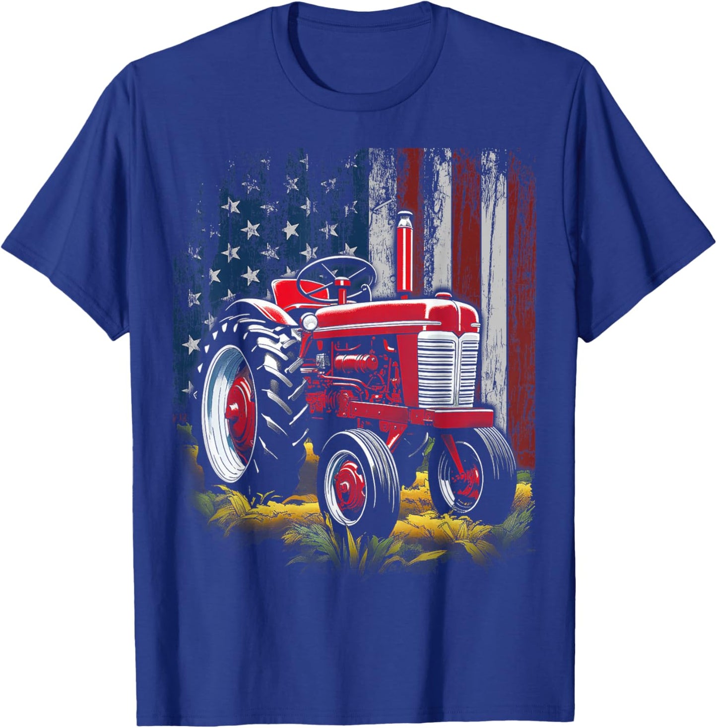 Patriotic Tractor American Flag Tractor Farmer Farm Men Boys T-Shirt - T-Shirt | Royal