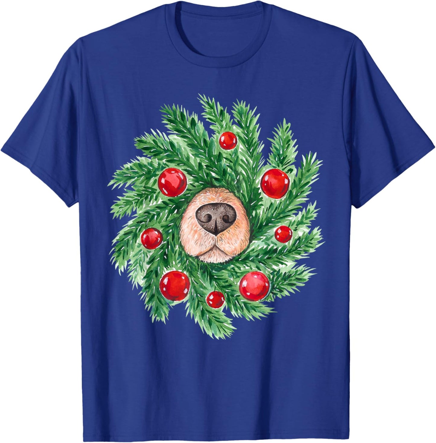 Cute Christmas men women dog nose wreath funny dogs Xmas dog T-Shirt - T-Shirt | Royal