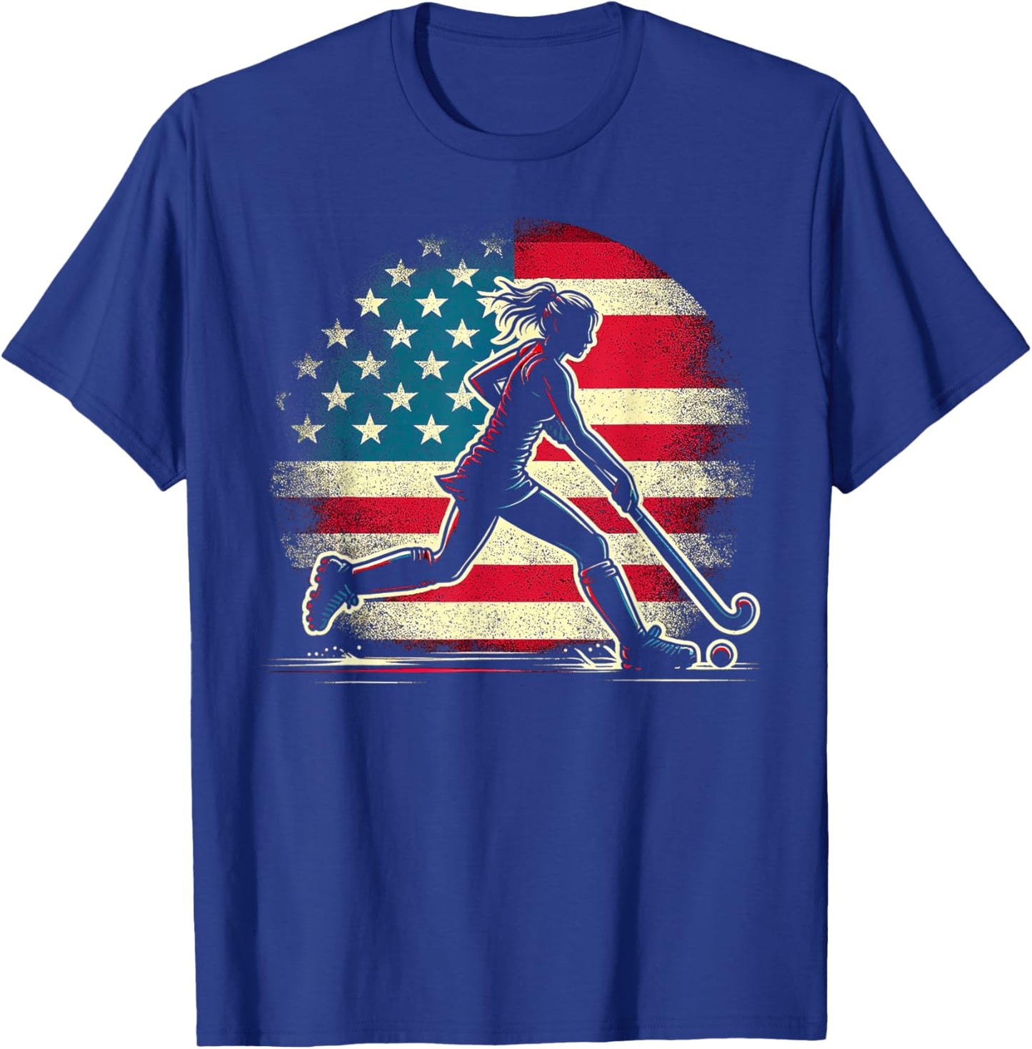 Field Hockey Girl USA United States Of America Flag T-Shirt - T-Shirt | Royal