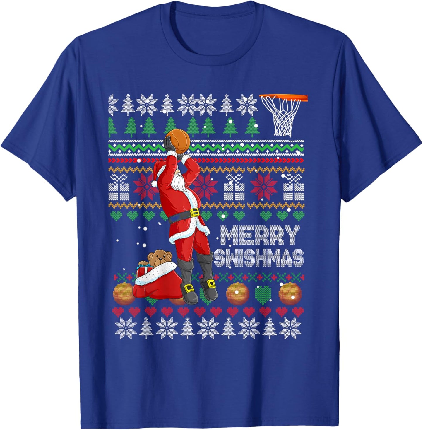 Funny Merry Swishmas Christmas Santa Playing Basketball Kids T-Shirt - T-Shirt | Royal