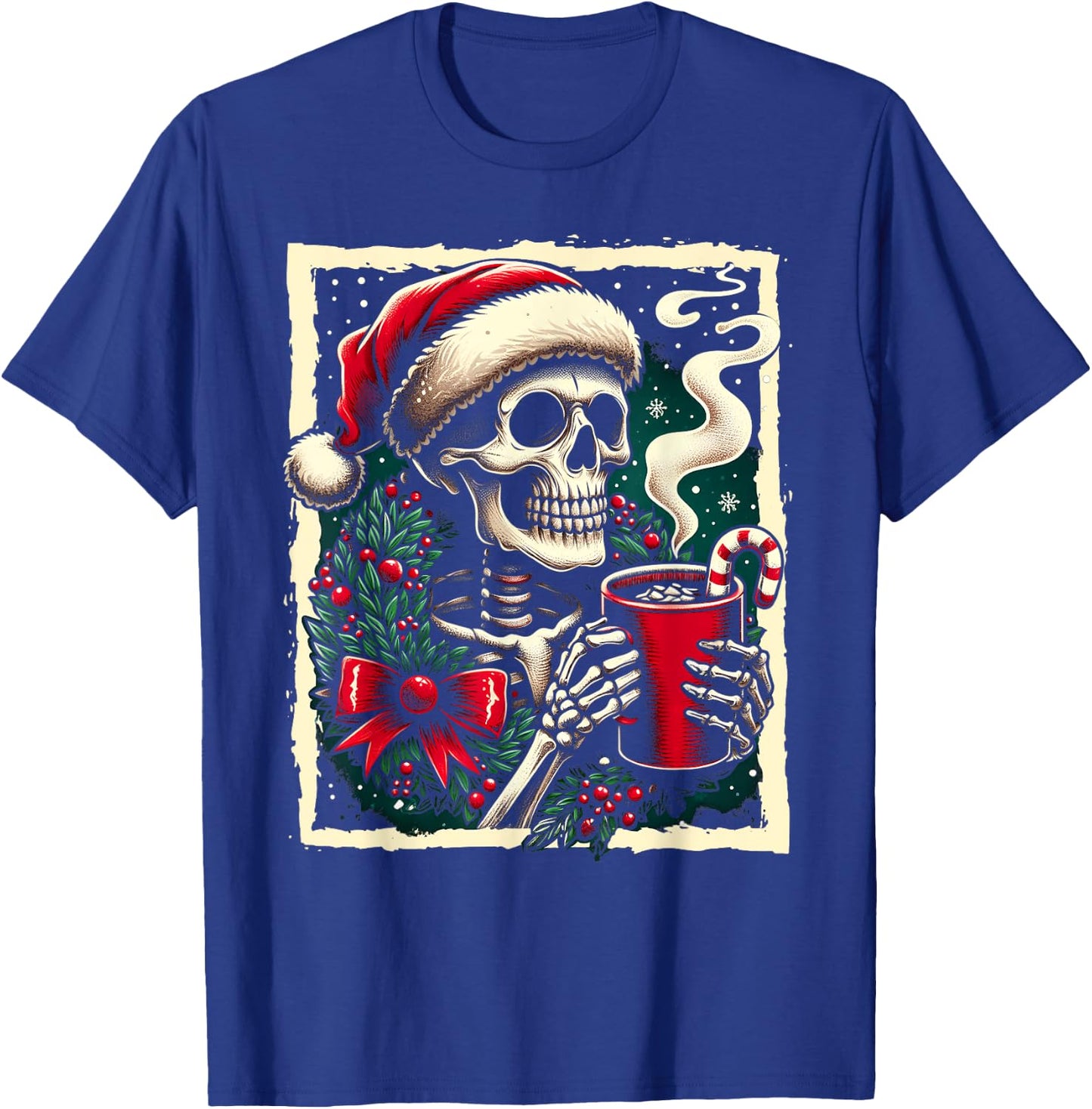 Christmas Skeleton Hot Cocoa Dead Inside Spooky Xmas Holiday T-Shirt - T-Shirt | Royal