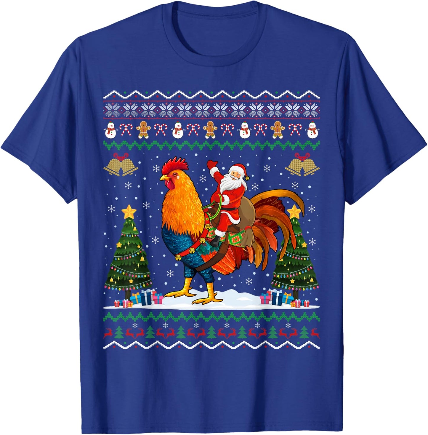 Rooster Ugly Xmas Gift Santa Riding Rooster Christmas T-Shirt - T-Shirt | Royal