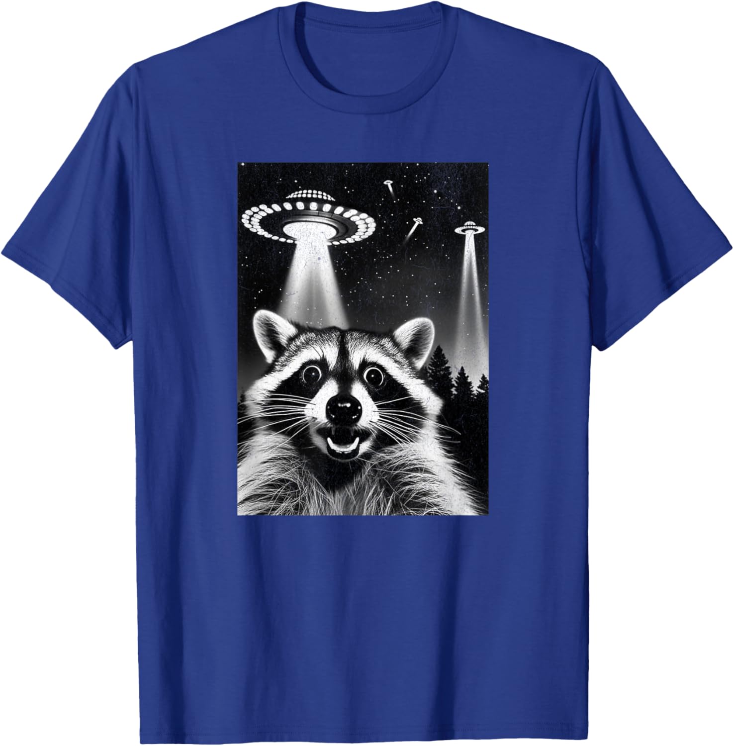 Raccoon UFO | Funny Invasion Meme Alien Raccoon UFO Selfie T-Shirt - T-Shirt | Royal