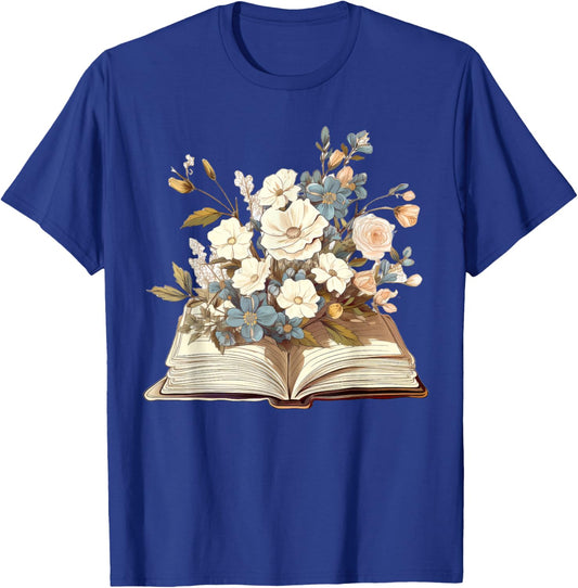 Cute Cottagecore Aesthetic Wildflowers Flowers Book T-Shirt - T-Shirt | Royal