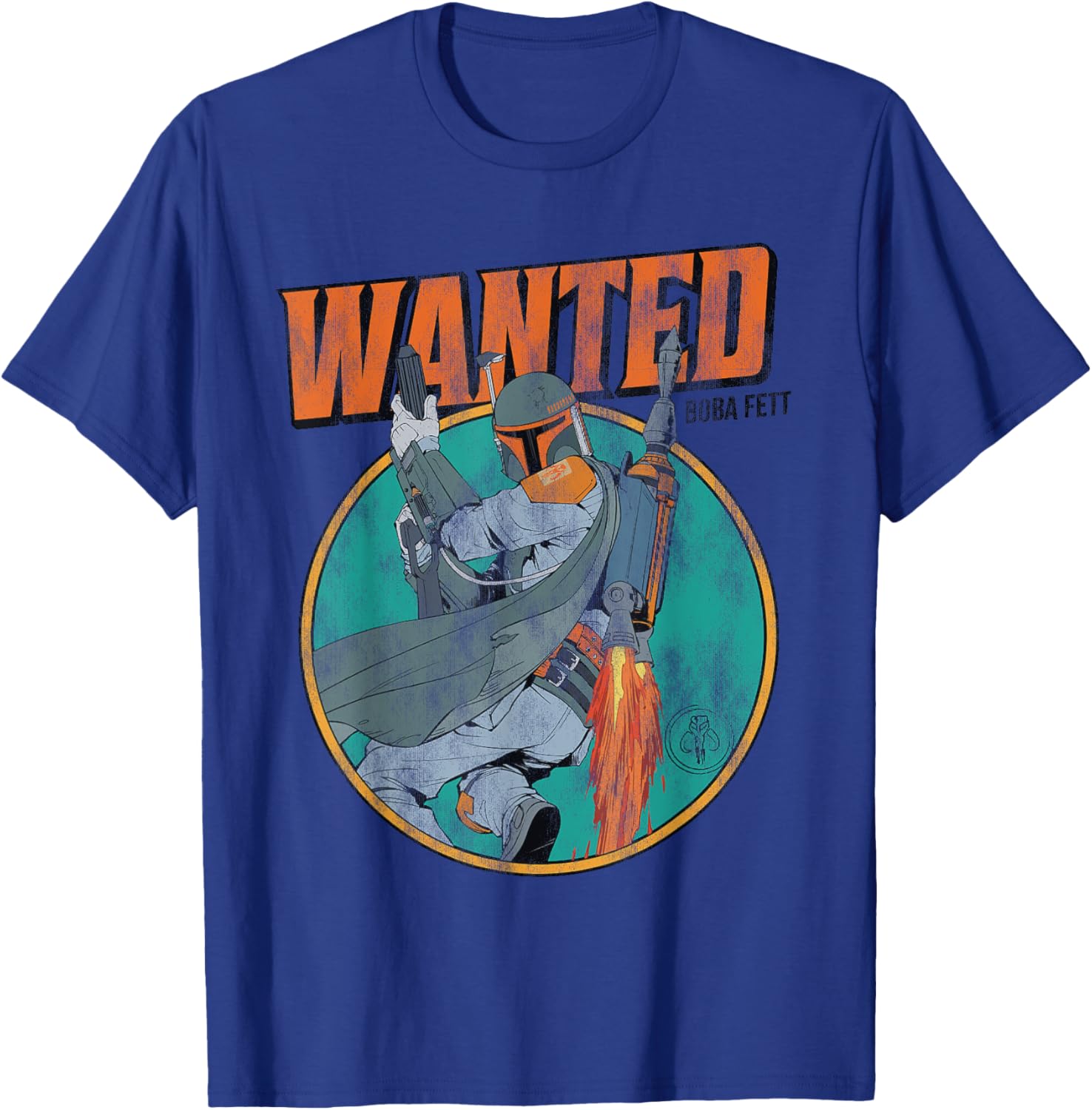 Star Wars Boba Fett Wanted Mandalorian Distressed T-Shirt - T-Shirt | Royal