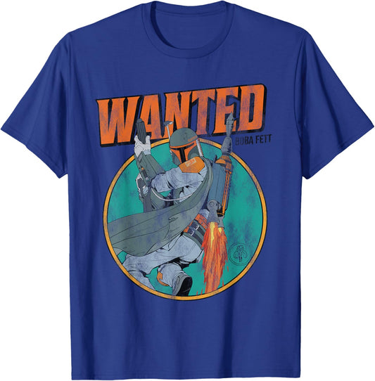 Star Wars Boba Fett Wanted Mandalorian Distressed T-Shirt - T-Shirt | Royal
