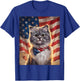 Cute Fluffy Gray Cat American Flag Independence Day T-Shirt - T-Shirt | Royal