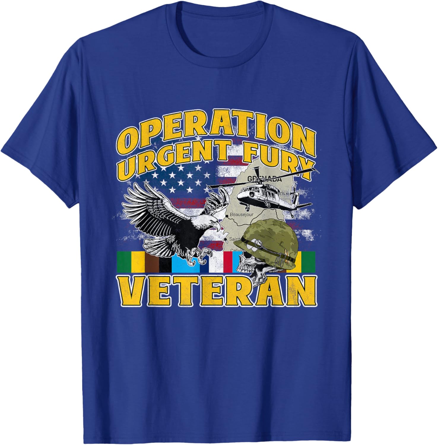 OUF Veteran Operation Urgent Fury Ribbon Grenada Vintage T-Shirt - T-Shirt | Royal