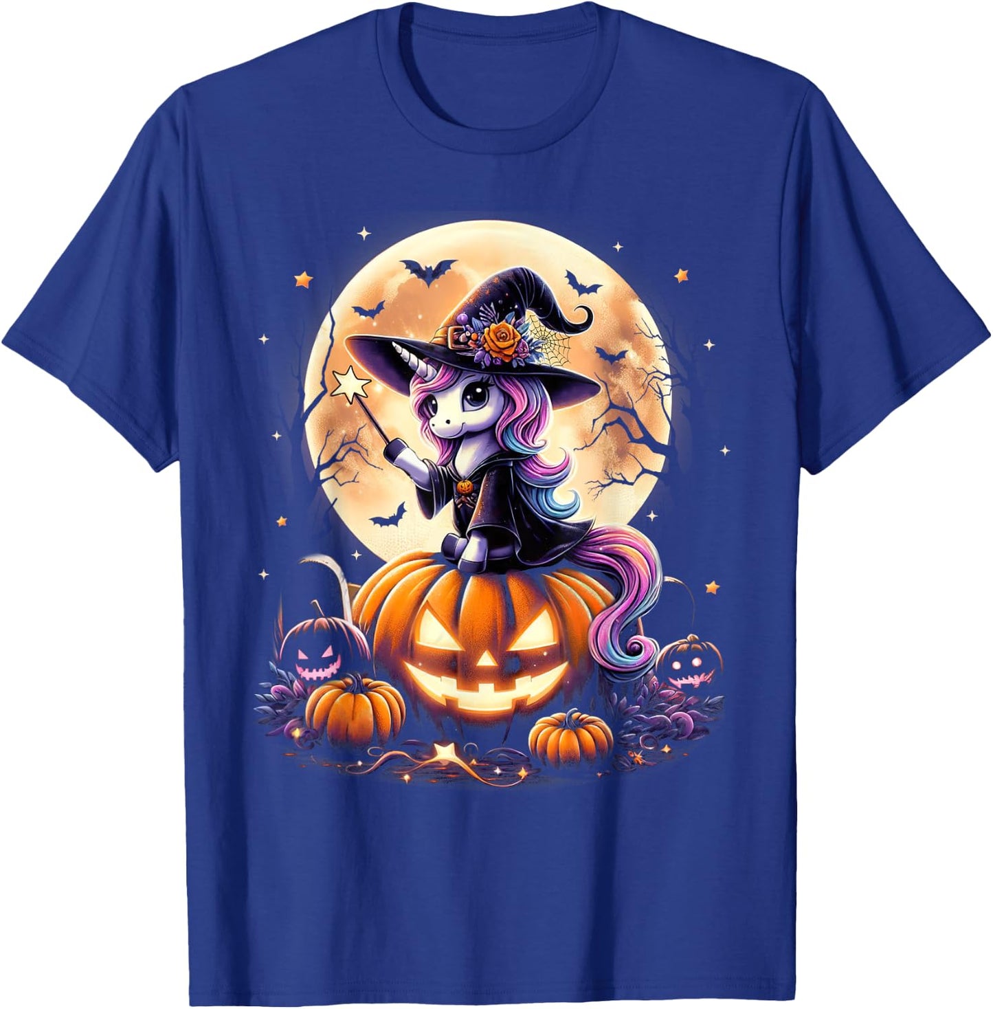 Cute Unicorn Witch Pumpkin Halloween Shirts Girls Daughter T-Shirt - T-Shirt | Royal