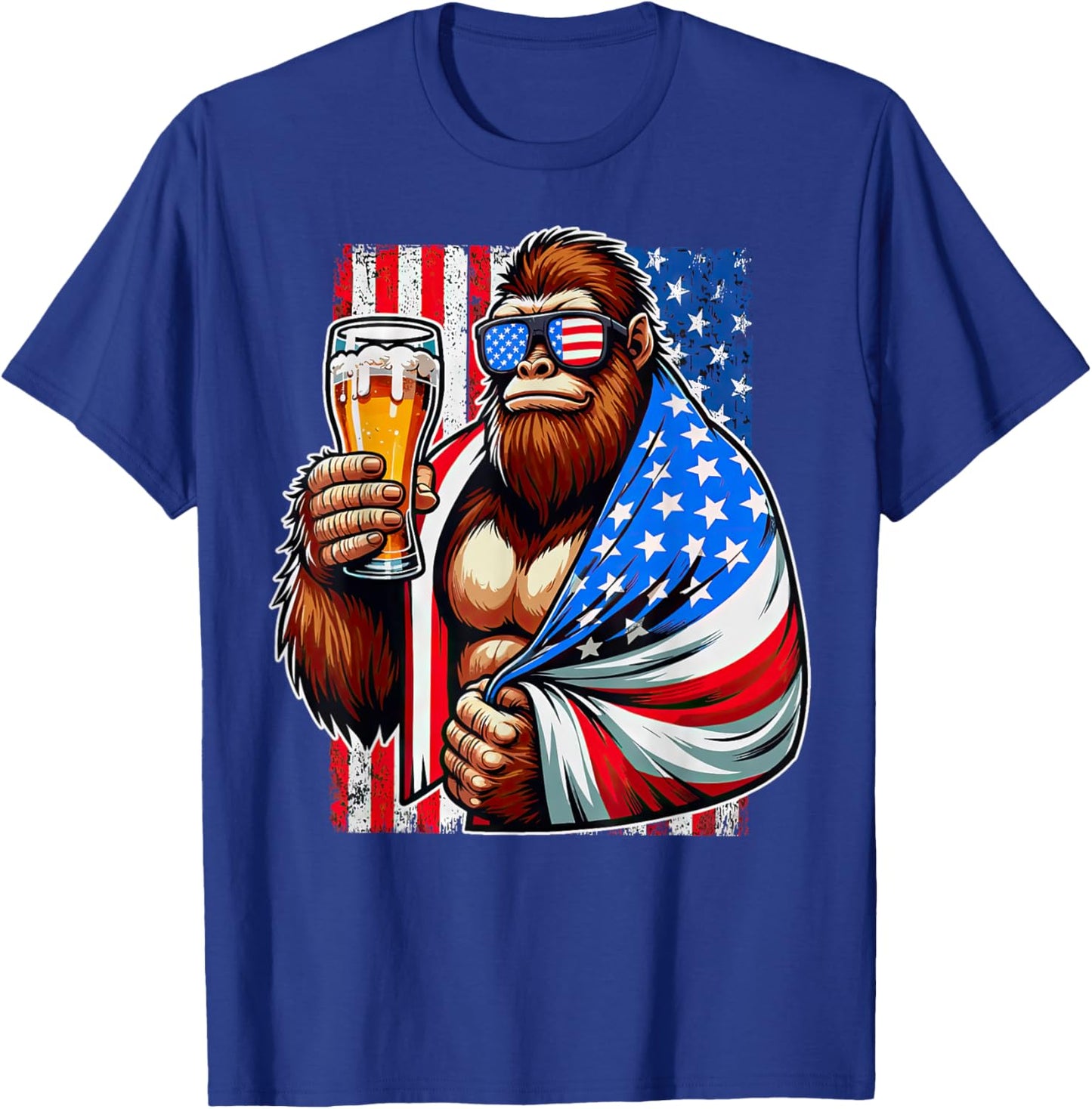 Bigfoot American Flag Drinking Beer 4th Of July Patriotic Men T-Shirt - T-Shirt | Royal