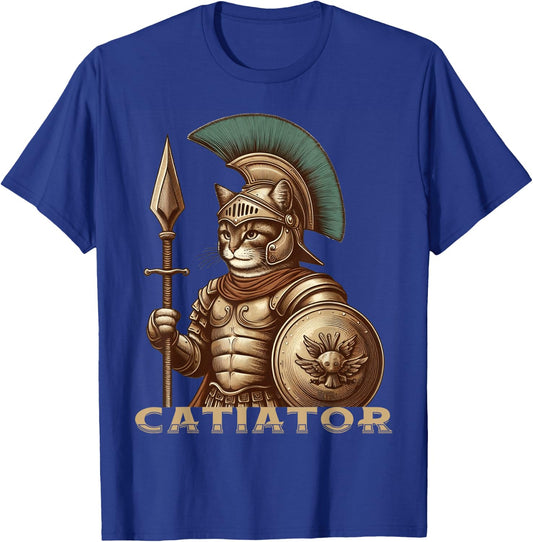 Cat Warrior Gladiator Cat Lovers Funny Cats T-Shirt - T-Shirt | Royal
