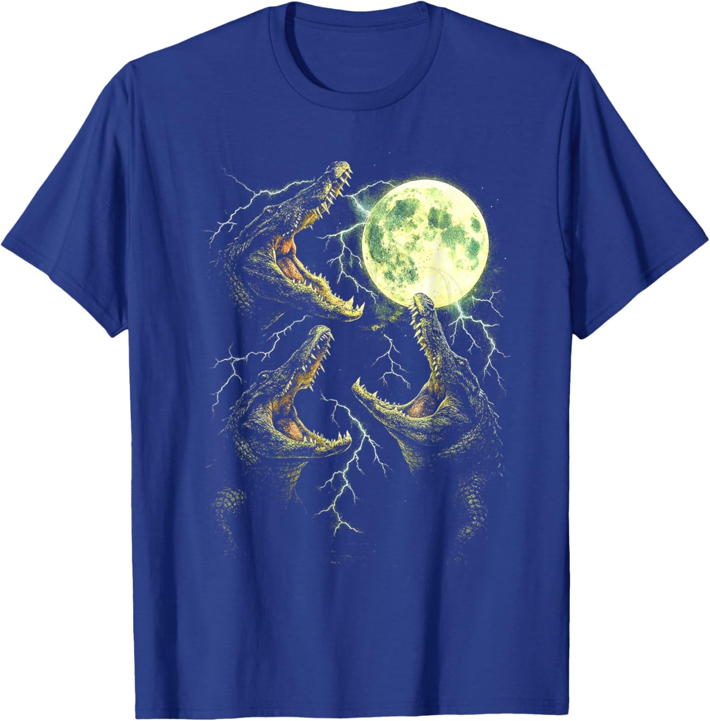 Retro Alligator Moon Howl 90s Swamp Lightning Design T-Shirt - T-Shirt | Royal