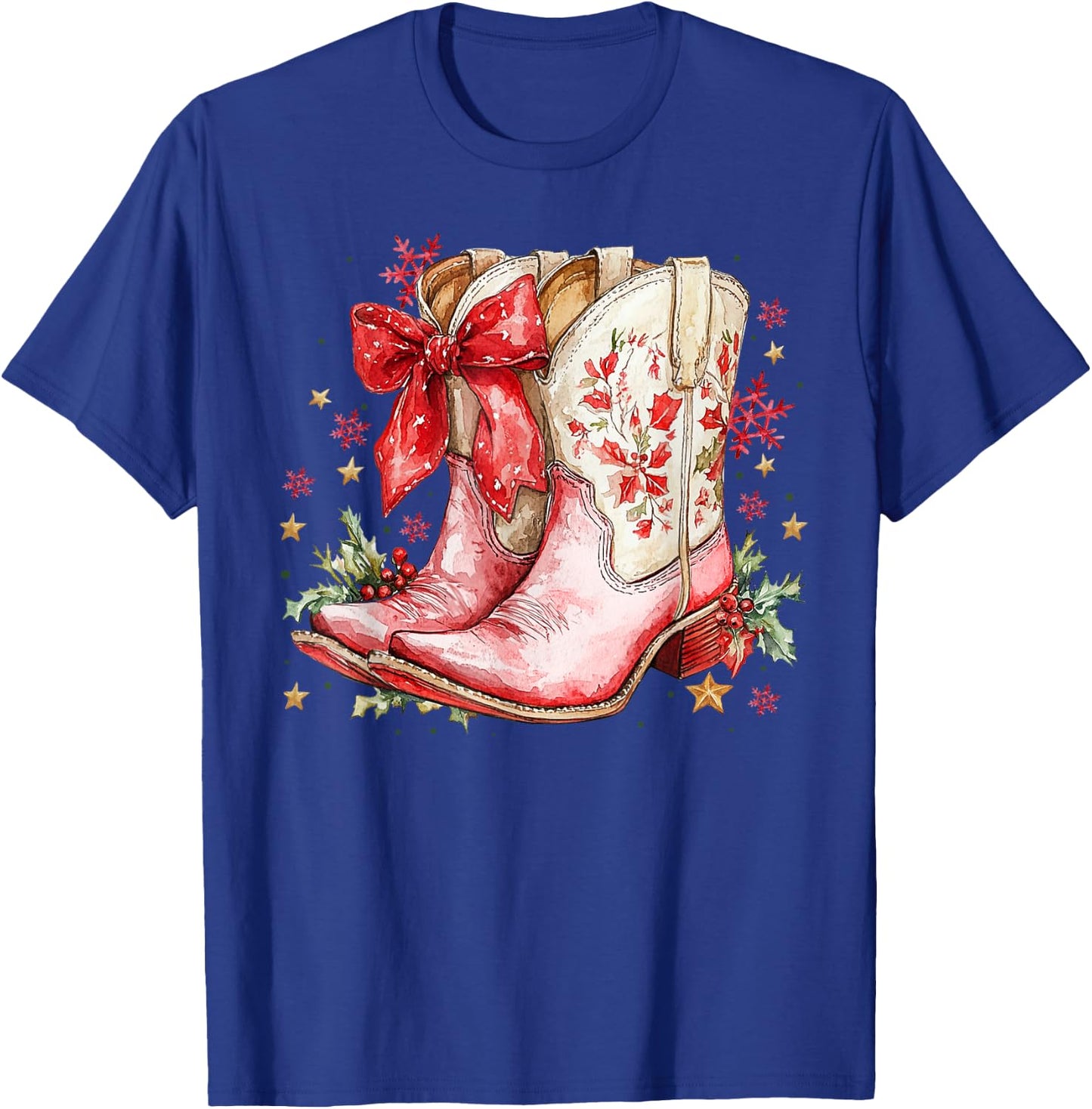 Western Christmas Family Pajamas Bow Cowgirl Cowboy Boots T-Shirt - T-Shirt | Royal