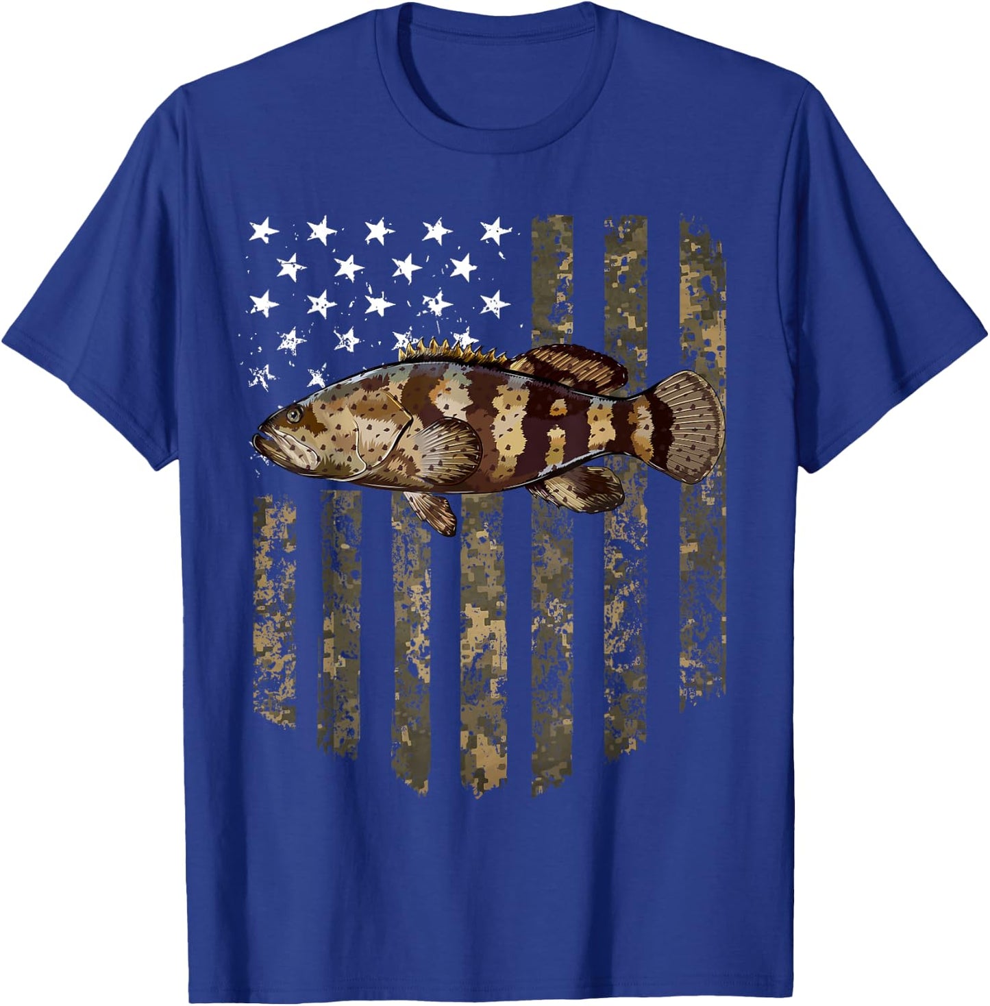 Camo American Flag Goliath Grouper Fishing 4th Of July T-Shirt - T-Shirt | Royal