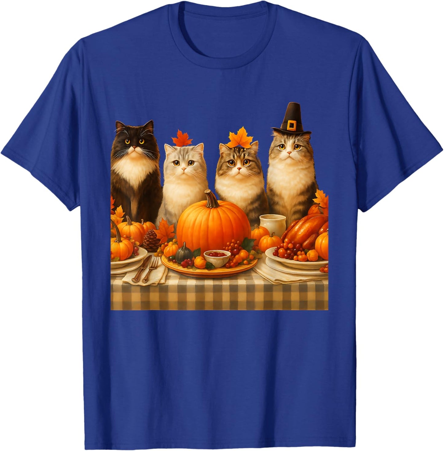 Thanksgiving Cats Dinner Feast Vintage Fall Men Women Kids T-Shirt - T-Shirt | Royal