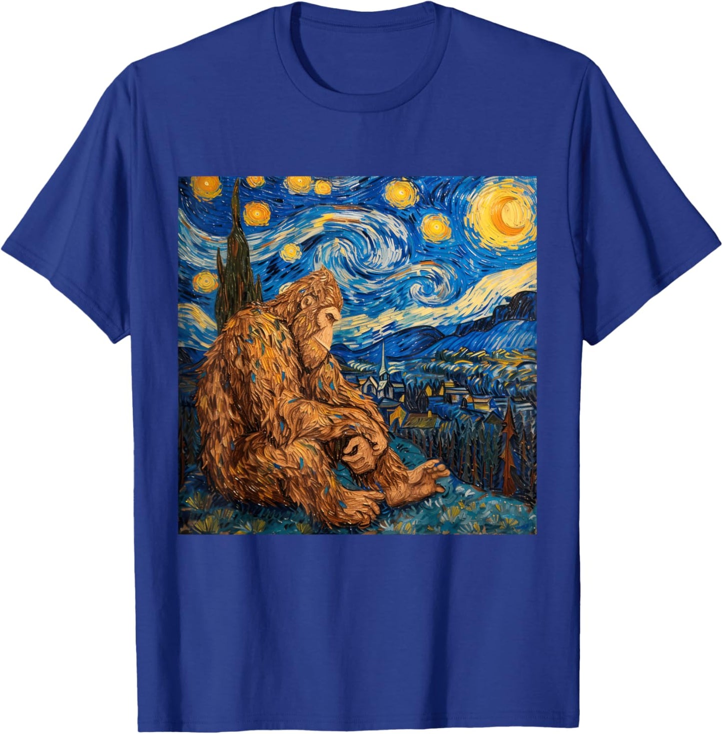 Sasquatch Starry Night Van Gogh T-Shirt - T-Shirt | Royal