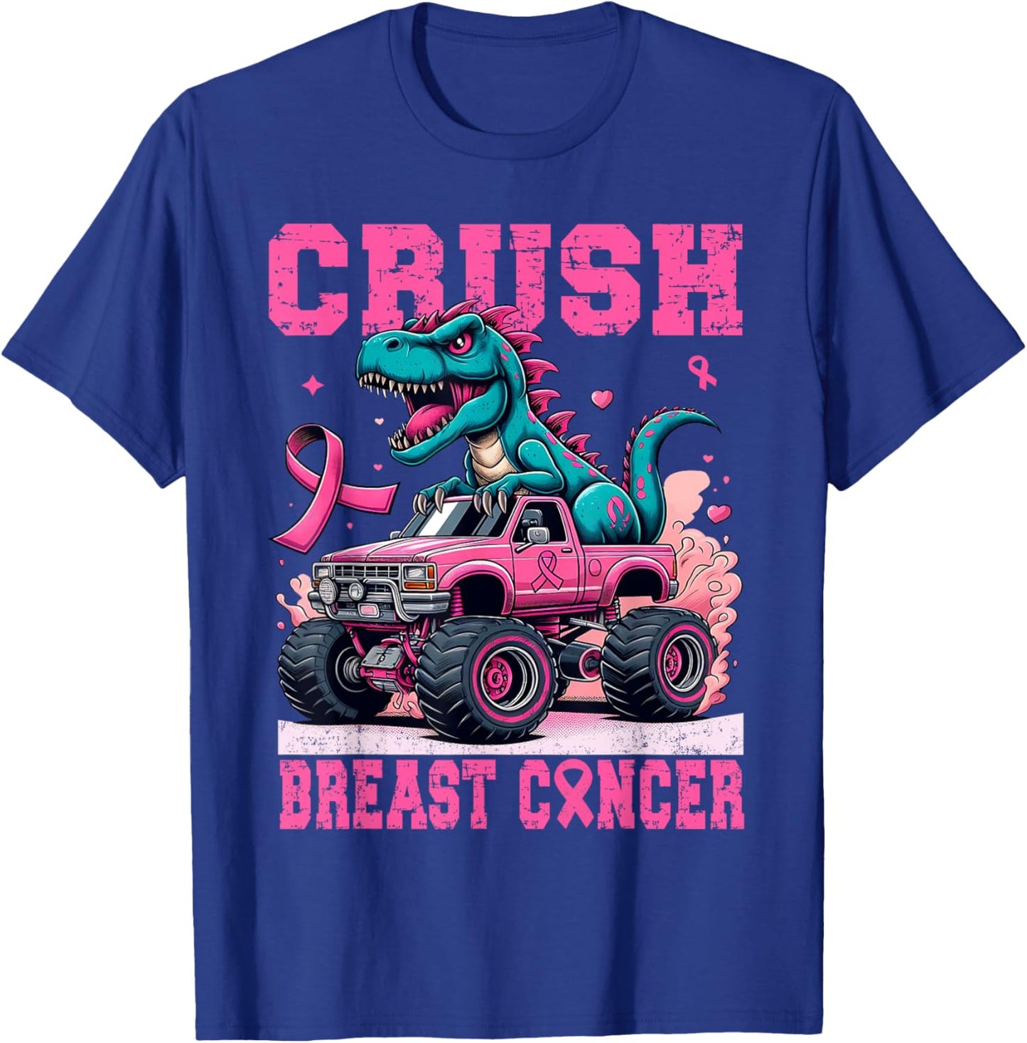 Crush Breast Cancer Awareness Pink Monster Truck Women Mom T-Shirt - T-Shirt | Royal