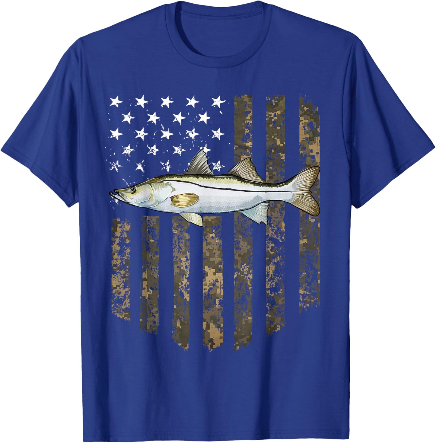 Camo American Flag Snook Fishing 4th Of July T-Shirt - T-Shirt | Royal