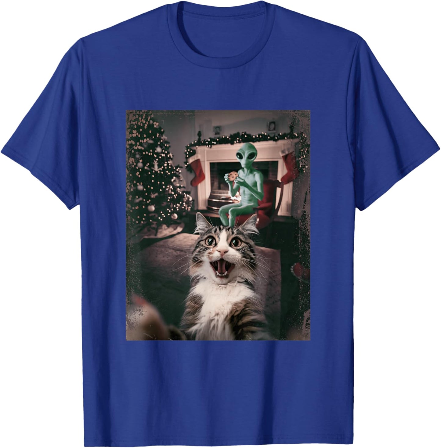 Funny Xmas Cat Selfie Alien Ugly Sweater Christmas Outfit T-Shirt - T-Shirt | Royal